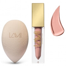 Lami Cosmetics Makeup Blender Sponge + Liquid Lipstick ZESTAW Gąbka do makijażu z proszku kwiatowego 1 szt. + Pomadka kolor - Powder Pink (06) 5 g