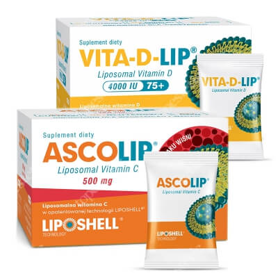 Ascolip Vitamin C 500 mg + Vita-D-LIP 4000 IU 75+ ZESTAW Witamina C 500 mg o smaku wiśni 30 x 5g + Witamina D 30 saszetek