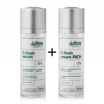 Dottore Duetto Perfecto Uno - C-flush Serum + C-flush Cream Rich 2 % ZESTAW intensywnie przeciwzmarszczkowy serum + krem z witaminą C 30 ml, 30 ml