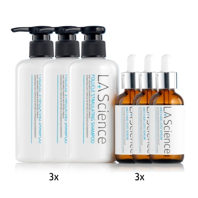 LA Science Follicle Stimulating Shampoo + Anti Hair Loss Serum PROMOCJA ZESTAW 3xSerum 50ml + 3xShampoo 250ml
