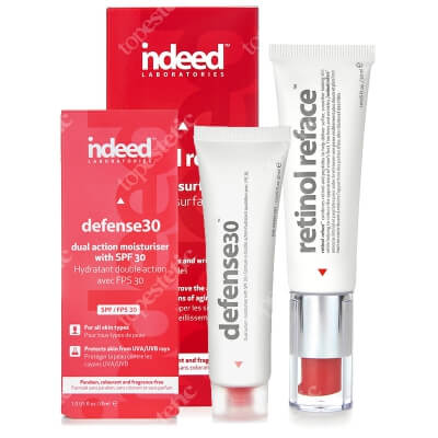 Indeed Retinol Reface + Defense 30 ZESTAW Efekt nowej skóry i intensywna kuracja przeciwzmarszczkowa 30 ml + Nawilżający krem ochronny SPF30 30ml