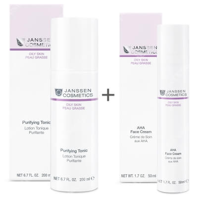 Janssen Cosmetics Oily Skin Set ZESTAW Tonik oczyszczający 200 ml + Krem z 10% AHA 50 ml
