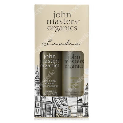 John Masters Organics London Set ZESTAW Cynk i szałwia - szampon z odżywką 236 ml + Geranium i grejpfrut - żel pod prysznic 236 ml