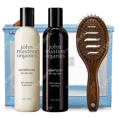 John Masters Organics Włosy Suche i Farbowane ZESTAW Szampon 236 ml + Odżywka 236 ml + Szczotka + Kosmetyczka