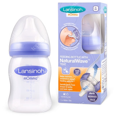 Lansinoh Feeding Bottle With Natural Wave Teat Butelka ze smoczkiem 160 ml