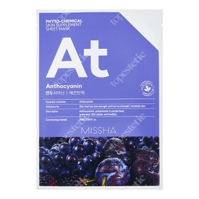 Missha Phytochemical Skin Supplement Sheet Mask (Anthocyanin) Maseczka w niebieskiej płachcie, uelastycznia skórę 25 ml
