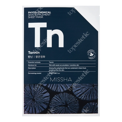 Missha Phytochemical Skin Supplement Sheet Mask (Tannin) Maseczka w ciemnej płachcie, kontroluje nadmiar sebum oraz oczyszcza skórę 25 ml