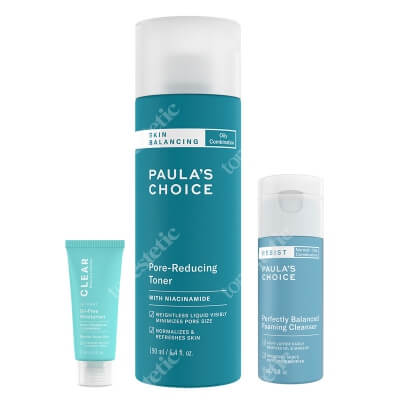 Paulas Choice Balancing Skin Care ZESTAW Pianka oczyszczająco-normalizująca 30 ml + Tonik zwężający pory 190 ml + Lekki, beztłuszczowy krem nawilżający 15 ml