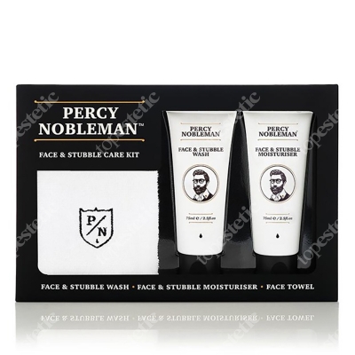 Percy Nobleman Face &amp; Stubble Kit ZESTAW Żel do mycia twarzy 75 ml + Krem do twarzy 75 ml + Ręcznik do twarzy 1 szt.
