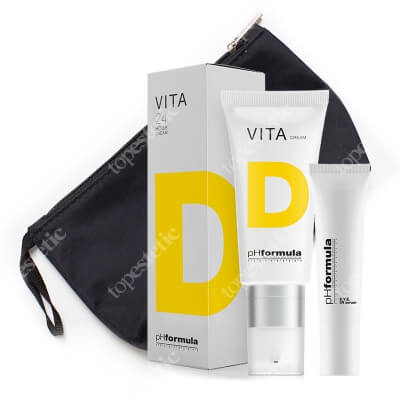 phFormula VITA D Cream 24h + Eye Lift Serum + Kosmetyczka Topestetic ZESTAW 24-godzinny krem nawilżający, wspierający syntezę wit. D 50 ml + Innowacyjne serum 13.5 ml + Kosmetyczka 1 szt