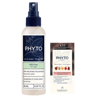 Phyto PhytoColor + Phytovolume Spray ZESTAW Farba do włosów - kasztanowy brąz (4.77 Chatain Marron Profond) 50+50+12 + Spray zwiększający objętość 150 ml