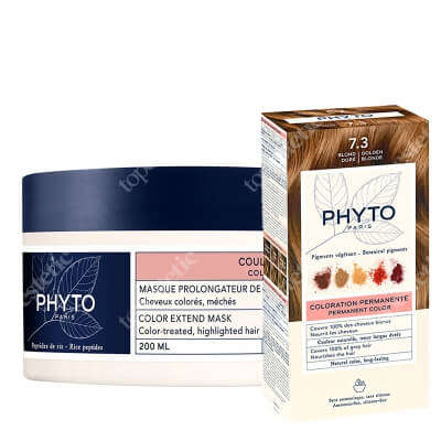 Phyto PhytoColor ZESTAW Farba do włosów - złoty blond (7.3 Blond Dore) 50+50+12 + Maska przedłużająca trwałość koloru 200 ml