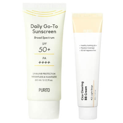 Purito Sunscreen And BB Cream ZESTAW Krem z filtrem przeciwsłonecznym 60 ml + Krem BB cica (21 Light Beige) 30 ml