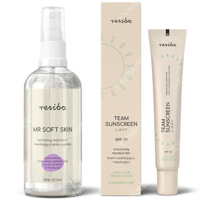 Resibo Mr Soft Skin + Team Sunscreen Balancing Moisturizer Cream ZESTAW Nawilżający tonik - mgiełka 100 ml + Krem nawilżająco-regulujący SPF 30 40 ml