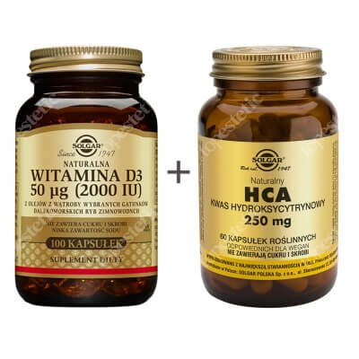 Solgar Odchudzanie ZESTAW Naturalna witamina D3, 50 µg 100 kaps. + HCA 60 kaps.