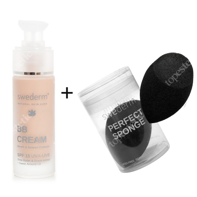 Swederm BB Cream Benefit Balance Perfector SPF 15 UVA-UVB + Perfect Sponge ZESTAW Krem BB do twarzy SPF15 30 ml + Wielofunkcyjna gąbka do makijażu 1 szt.