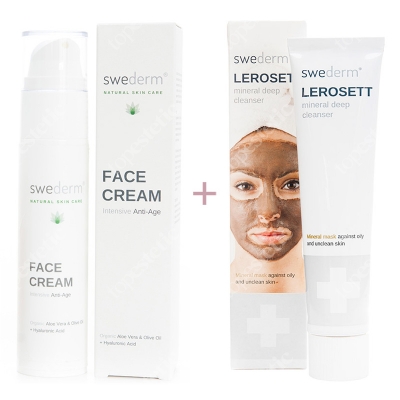 Swederm Lerosett Mineral Deep Cleanser + Face Cream Intensive Anti-Age ZESTAW Oczyszczająca maska z glinki wulkanicznej 70 ml + Krem przeciwstarzeniowy 50 ml