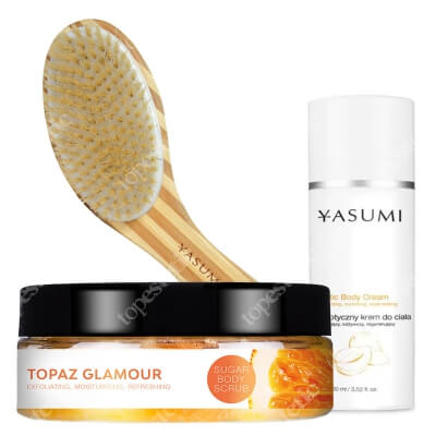 Yasumi Topaz Glamour + Exotic Body Cream + Bamboo Brush ZESTAW Peeling z pomarańczą 220 g + Egzotyczny krem do ciała 100 ml + Szczotka bambusowa 1 szt